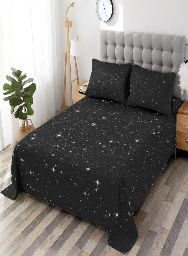 Pamnest Full Size Bed Sheet Sets, Space Starry Deep Soft Microfiber 4 Pcs Bedding Sets for Kids and Adults Bedroom Bed Decor, Black Star Sky Flat, Fitted Sheet and 2 Pillowcases - Image 2