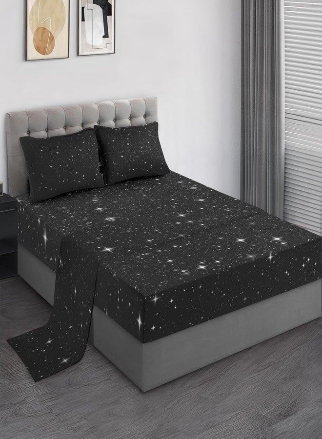 Pamnest Full Size Bed Sheet Sets, Space Starry Deep Soft Microfiber 4 Pcs Bedding Sets for Kids and Adults Bedroom Bed Decor, Black Star Sky Flat, Fitted Sheet and 2 Pillowcases - Image 1