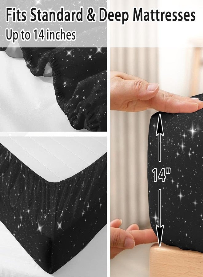 Pamnest Full Size Bed Sheet Sets, Space Starry Deep Soft Microfiber 4 Pcs Bedding Sets for Kids and Adults Bedroom Bed Decor, Black Star Sky Flat, Fitted Sheet and 2 Pillowcases - Image 5