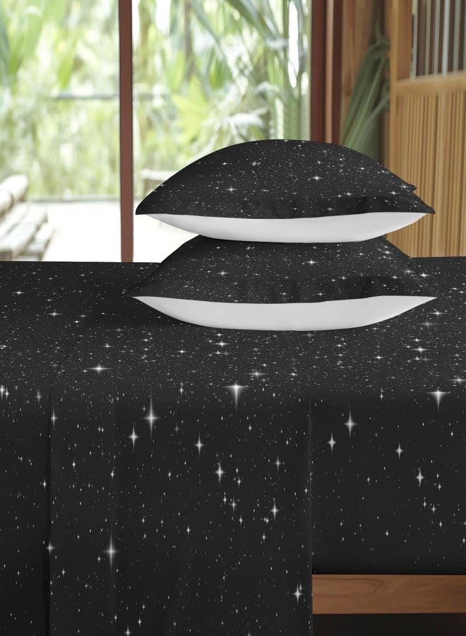 Pamnest Full Size Bed Sheet Sets, Space Starry Deep Soft Microfiber 4 Pcs Bedding Sets for Kids and Adults Bedroom Bed Decor, Black Star Sky Flat, Fitted Sheet and 2 Pillowcases - Image 4