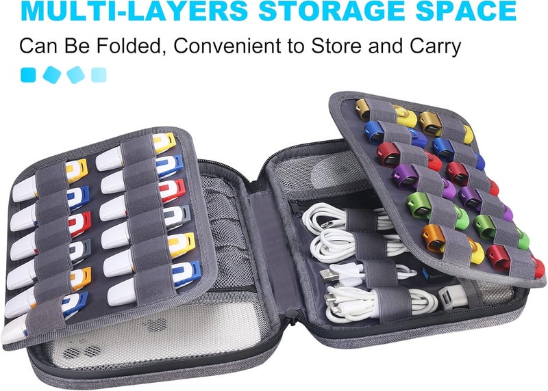 Lacdo USB Flash Drive Case Thumb Drive Holder Case Organizer Portable Electronic Accessories Storage Bag for SanDisk/SamData/Samsung USB Flash Drives Jump Drive Memory Stick, SD Card, Cables, Gray - Image 3