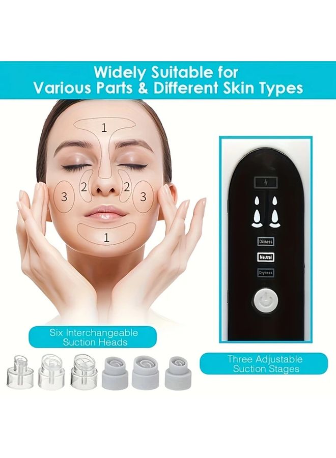 White 6 Piece Facial Cleaner 3 Speed USB Rechargeable Pore Suction Device - Image 4