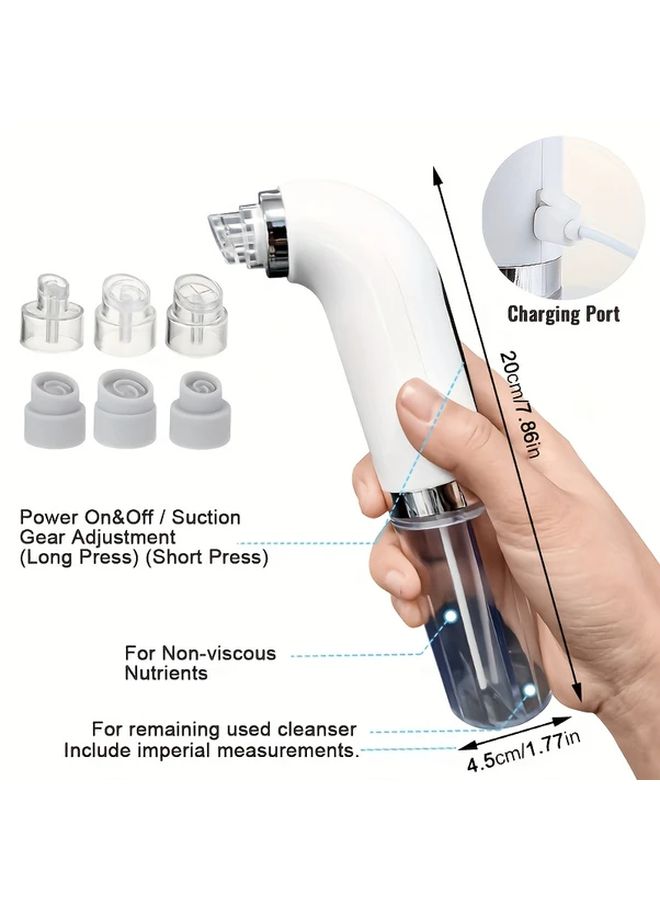 White 6 Piece Facial Cleaner 3 Speed USB Rechargeable Pore Suction Device - Image 2