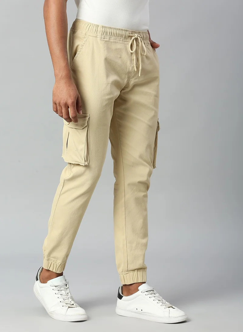 Dennis Lingo Men's Light Khaki Tapered Fit Cargo Joggers - Practical and Durable
