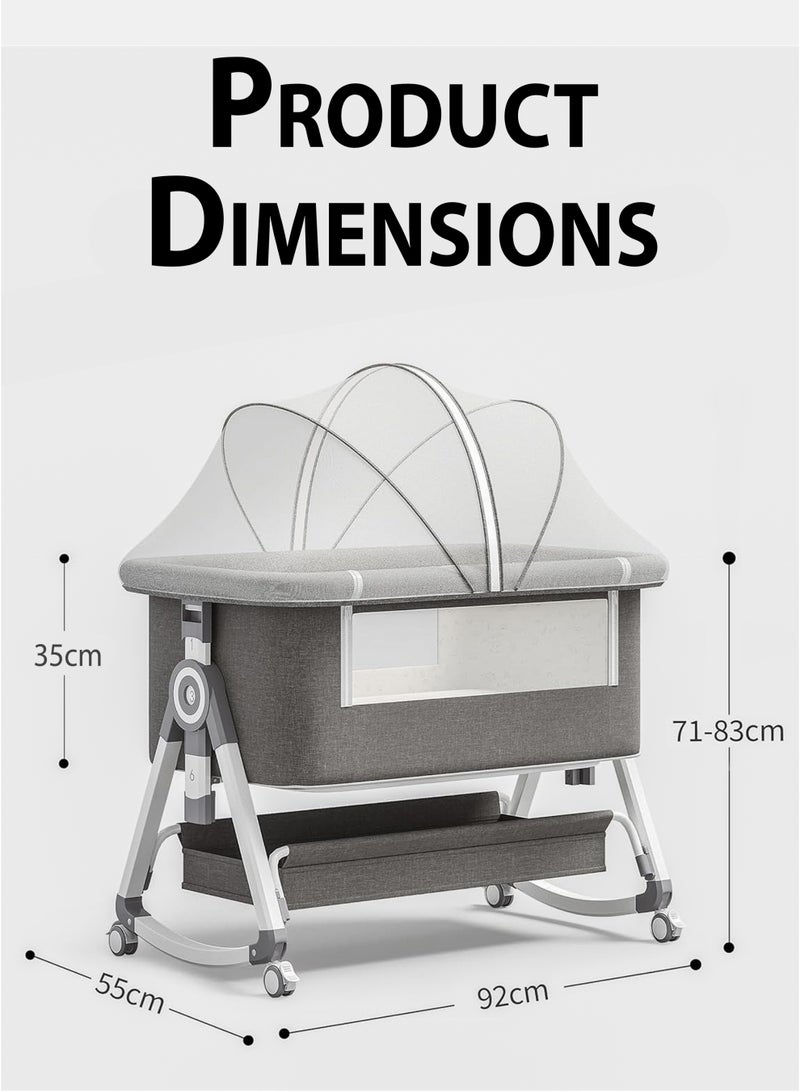 4-in-1 Baby Bassinet Bedside Sleeper with 6 Adjustable Heights, Rocking Cradle Mode, 360° Lockable Wheels, Storage Basket, Washable Mattress, Breathable Mesh, and Mosquito Net – Portable Foldable Co-Sleeper Crib for Newborns & Infants Cot(0–15kg)