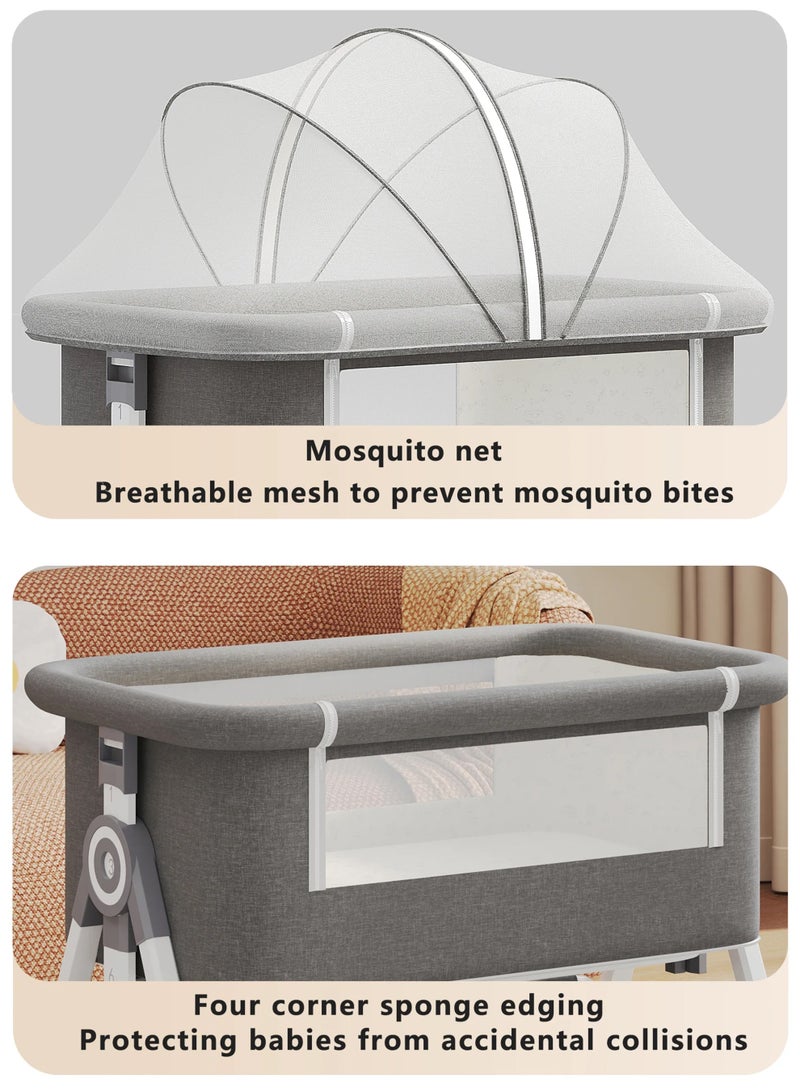 4-in-1 Baby Bassinet Bedside Sleeper with 6 Adjustable Heights, Rocking Cradle Mode, 360° Lockable Wheels, Storage Basket, Washable Mattress, Breathable Mesh, and Mosquito Net – Portable Foldable Co-Sleeper Crib for Newborns & Infants Cot(0–15kg)