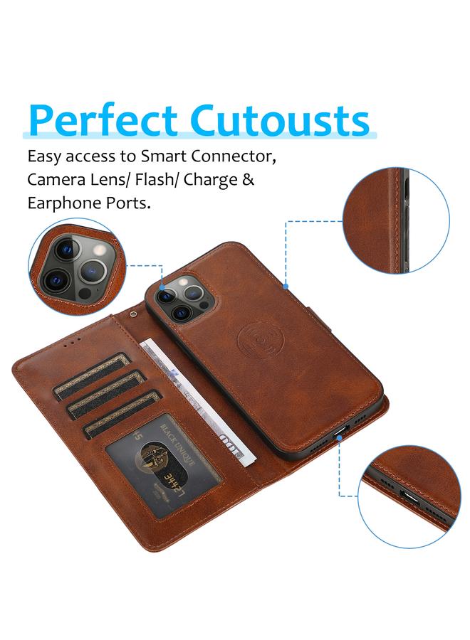 Zaboon Case For iPhone 13 Pro Max Calf Texture 2 in 1 Detachable Magnetic Back Cover Horizontal Flip Leather Case with Holder & Card Slots & Wallet & Photo Frame - Image 4