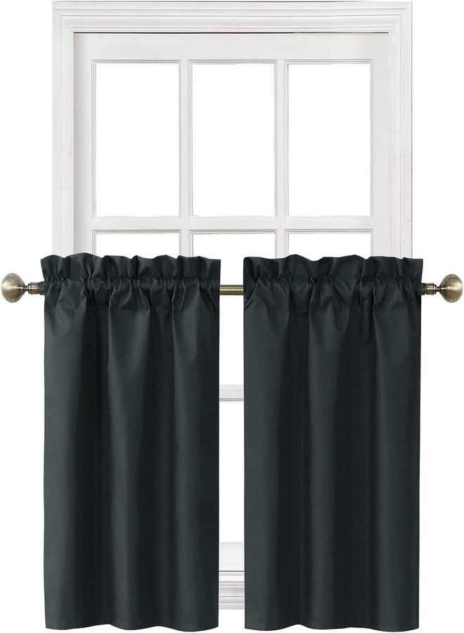 Home Queen Blackout Tier Curtains for Bathroom Window, Short Bedroom Curtains, Thermal Insulated Cafe Drapes, 26 W X 36 L Inch Each, Black - Image 1