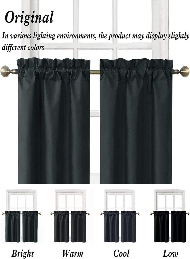 Home Queen Blackout Tier Curtains for Bathroom Window, Short Bedroom Curtains, Thermal Insulated Cafe Drapes, 26 W X 36 L Inch Each, Black - Image 5