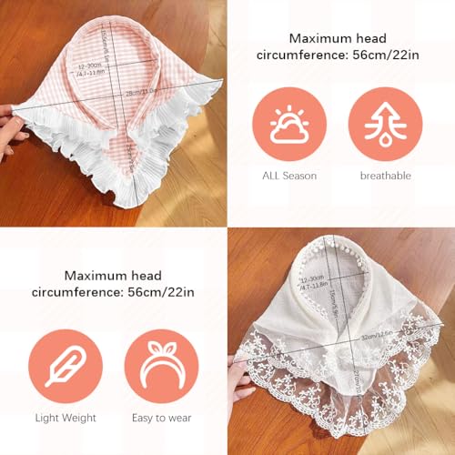 MAYCREATE® Hair Scarf for Women Stylish 2 Pcs Sweet Lace Hair Band for Girls Kids Bandana Scarf Lovely White Lace Headband Pink Plaid Bow accessories for Girls headband Bandanas Headpieces - Image 2