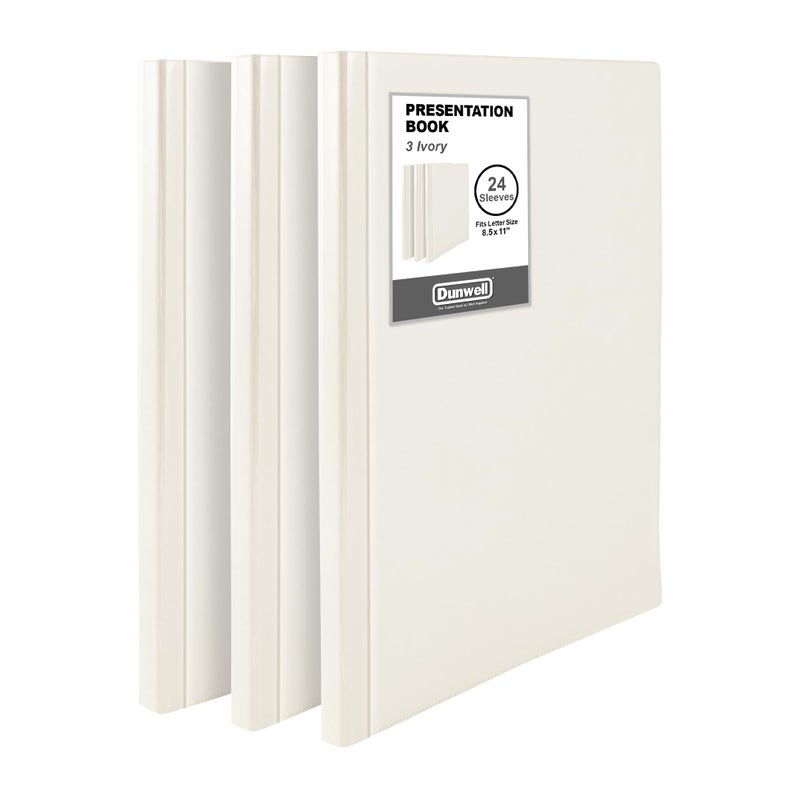 Dunwell Binder With Plastic Sleeves 24-Pocket (3 Pack  Ivory) - Presentation Book  8.5 X 11 Portfolio Folder With Clear Sheet Protectors  Displays 48-Page Documents  Certificates  Important Papers - Image 1