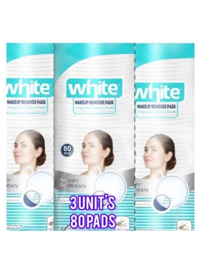 White 3 Packs Makeup Remover Cotton Pads80 Pieces Total(240 Pads) - Image 1