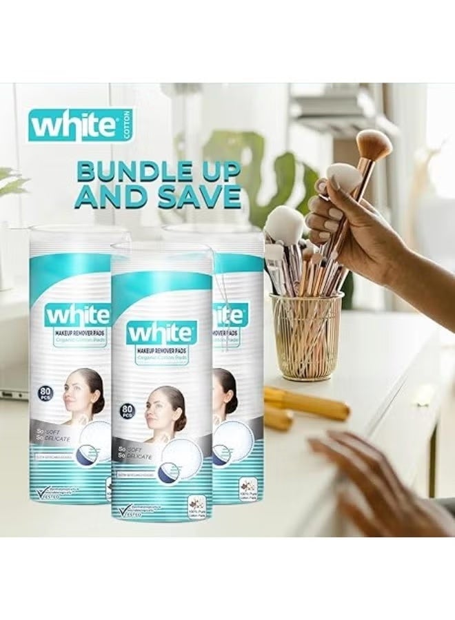White 3 Packs Makeup Remover Cotton Pads80 Pieces Total(240 Pads) - Image 2