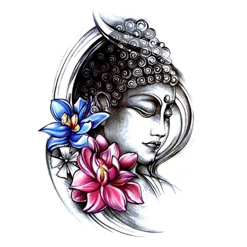 S.A.V.I SAVI 3D Temporary Tattoo Buddha Pink Blue Lotus Flower Design Black 10 g - Image 1