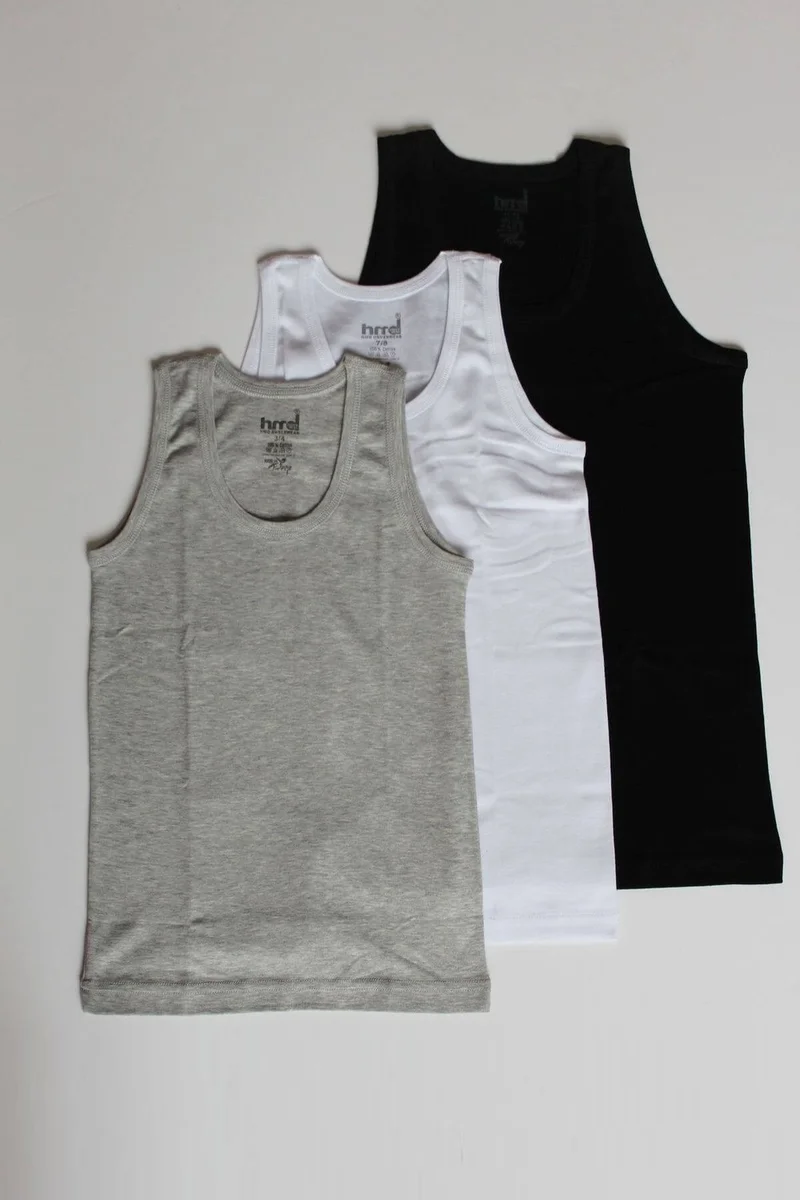 HMD Boy 3-Pack Black White Gray Cotton Rib Undershirt 515