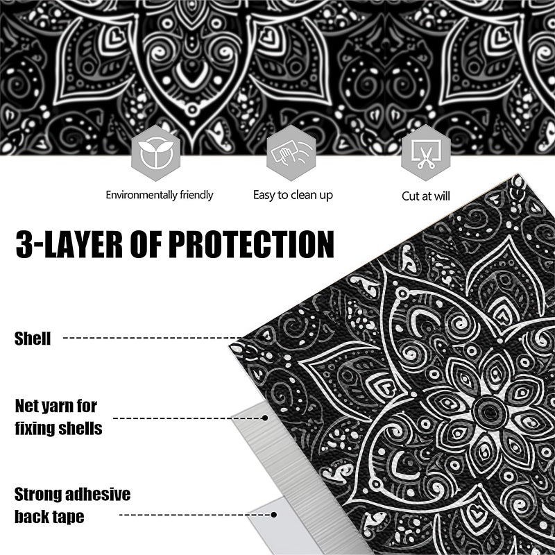 IOHEFY 10PCS 12x12 Inch Peel and Stick Floor Tiles Self Adhesive Vinyl Flooring Tile Black White Mandala Pattern Removable Decals Bathroom Kitchen Living Room DIY Home Decoration - Image 5