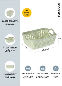 يونوفو طقم حافظة طعام بلاستيك 4 قطع - أخضر فاتح - صناديق تخزين وتنظيم للأرفف، سلال تخزين للمطبخ والحمام، حاويات لتنظيم الخزائن  - Image 2