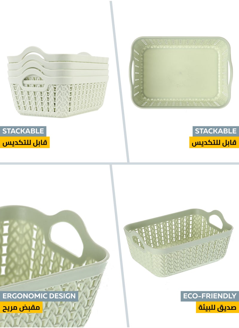 Yonovo Plastic Storage Basket 4 Piece Storage & Organization Containers Shelf Baskets Pantry Boxes for Organizing Cabinets bin Bathroom, Light Green, 4pcs,  - Image 4