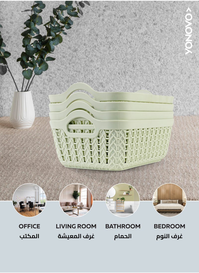 Yonovo Plastic Storage Basket 4 Piece Storage & Organization Containers Shelf Baskets Pantry Boxes for Organizing Cabinets bin Bathroom, Light Green, 4pcs,  - Image 5
