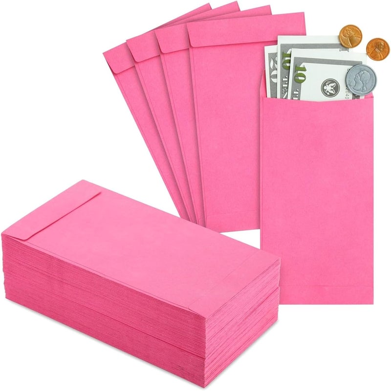 Paper Junkie Pink Envelopes - Pack of 100, 6.5 x 3.5 in, 100gsm - Money Envelopes for Cash & Money Saving Challenge - Secure Seal Flap - Coin & Budget Storage - Image 1