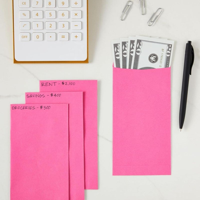 Paper Junkie Pink Envelopes - Pack of 100, 6.5 x 3.5 in, 100gsm - Money Envelopes for Cash & Money Saving Challenge - Secure Seal Flap - Coin & Budget Storage - Image 5
