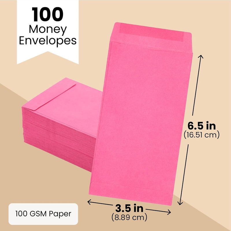 Paper Junkie Pink Envelopes - Pack of 100, 6.5 x 3.5 in, 100gsm - Money Envelopes for Cash & Money Saving Challenge - Secure Seal Flap - Coin & Budget Storage - Image 4