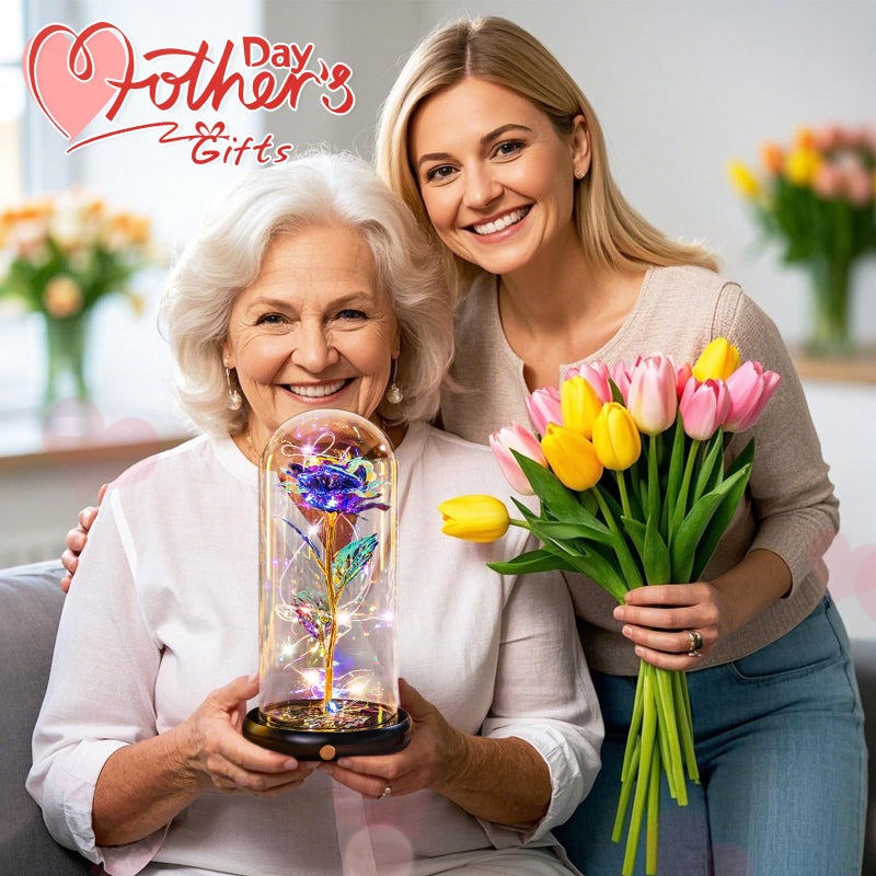 Pusuny Valentines Day Rose Gifts for Her Women Birthday Gift Rechargeable Galaxy Glass Rose in Glass Dome Forever Crystal Rose Flower Anniversary Valentine Gifts for Women Daughter Mom Wife Girlfriend Purple - Image 4