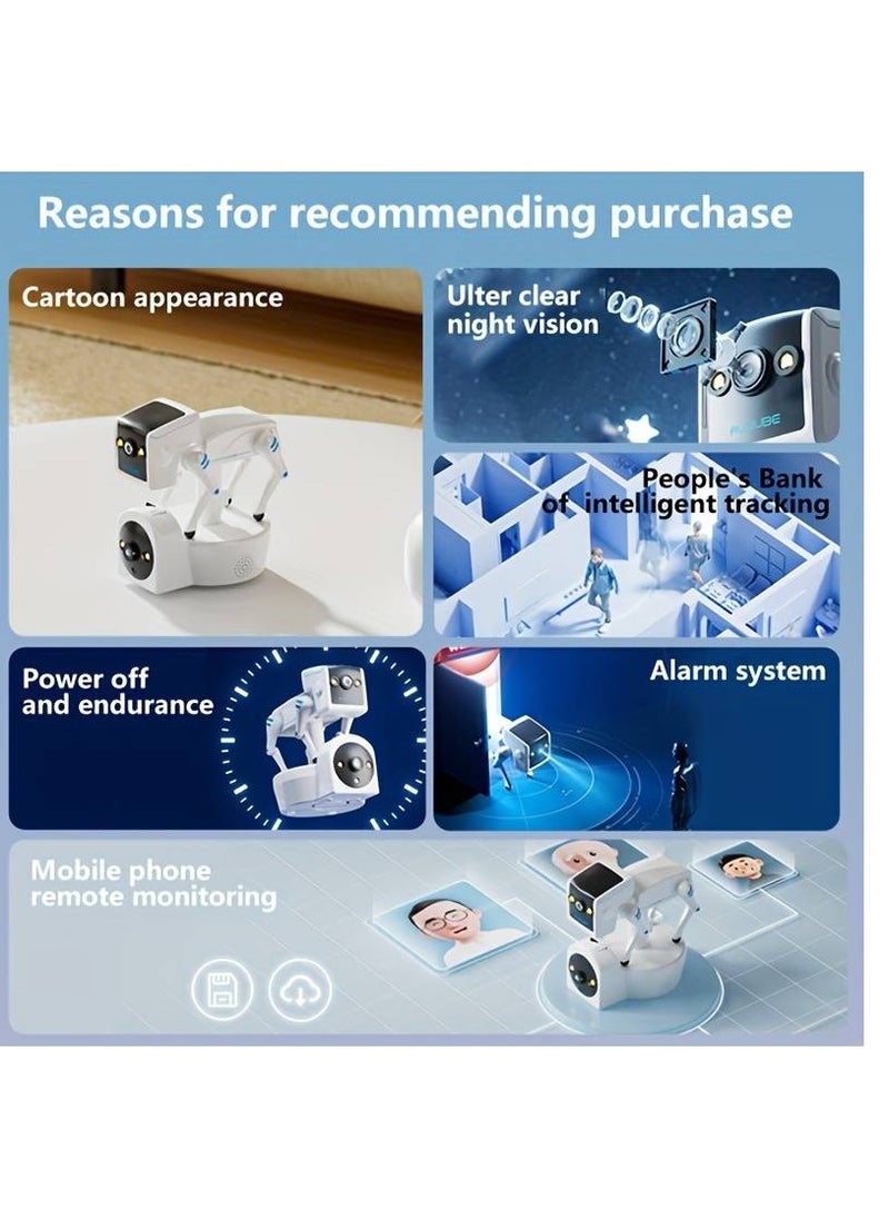 Robot Security Camera WiFi Remote Monitoring Smart Indoor Pet Dog Cat Cam Home Security Camera Robot Surveillance Camera 2 Way Voice Calling, Loop Recording