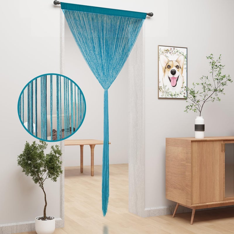 YIIBAII Door String Curtains Fringe Door Curtains for Doorways Window Room Decoration Living Room Divider(39"x79", Blue) - Image 2