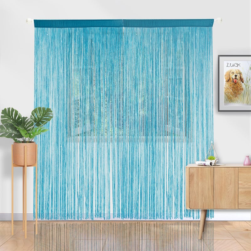 YIIBAII Door String Curtains Fringe Door Curtains for Doorways Window Room Decoration Living Room Divider(39"x79", Blue) - Image 4