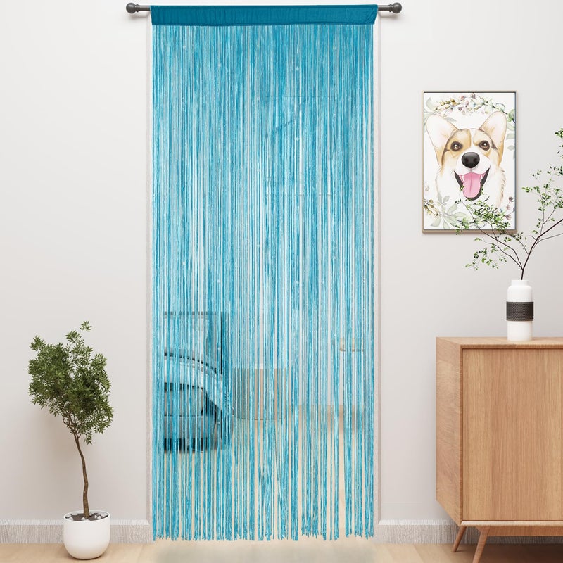 YIIBAII Door String Curtains Fringe Door Curtains for Doorways Window Room Decoration Living Room Divider(39"x79", Blue) - Image 1