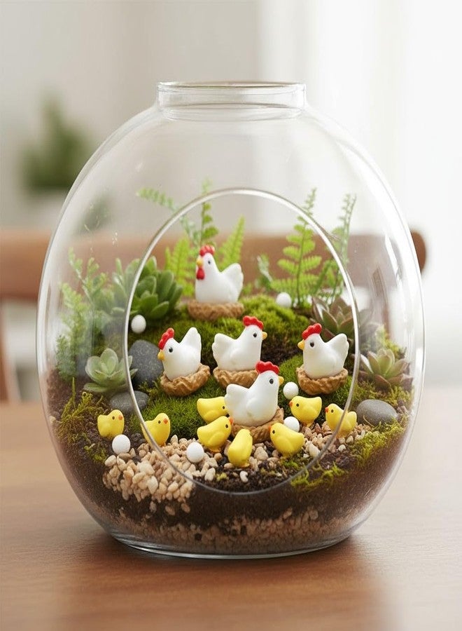 Krisah Pack of 14 pcs Miniature Decoration Animals Items Hen Family Resin Garden/Dollhouse/Fairy Garden, Multicolor, Animal - Image 1
