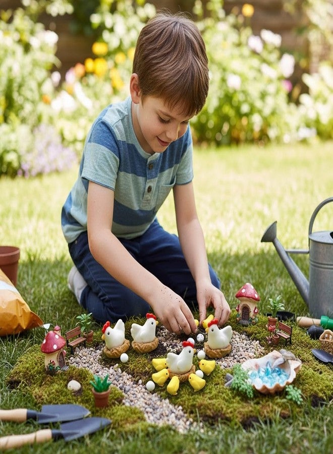 Krisah Pack of 14 pcs Miniature Decoration Animals Items Hen Family Resin Garden/Dollhouse/Fairy Garden, Multicolor, Animal - Image 4