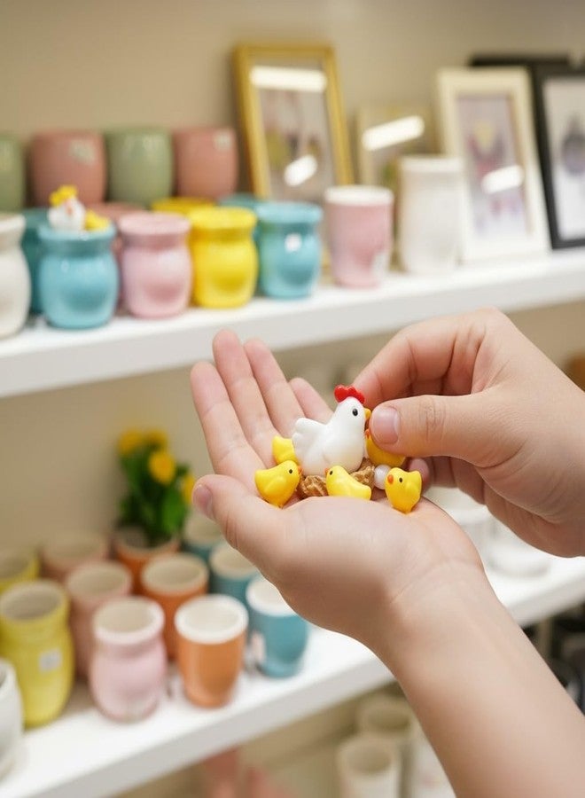Krisah Pack of 14 pcs Miniature Decoration Animals Items Hen Family Resin Garden/Dollhouse/Fairy Garden, Multicolor, Animal - Image 2