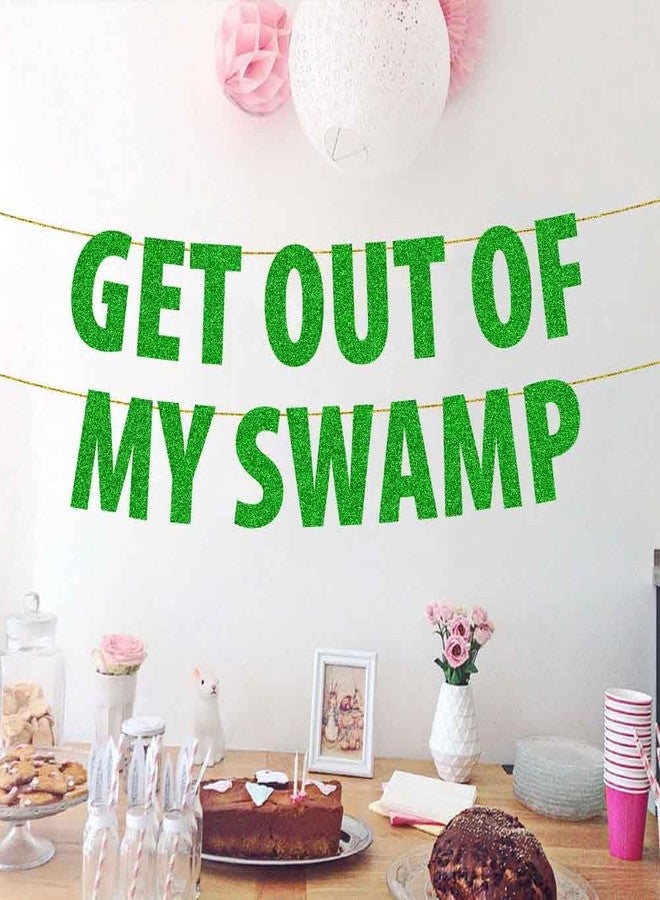SWEETTALA Get Out of My Swamp Bunting Banner, Birthday Bunting Decor, Funny Housewarming Party Decorations Green Glitter - Image 2