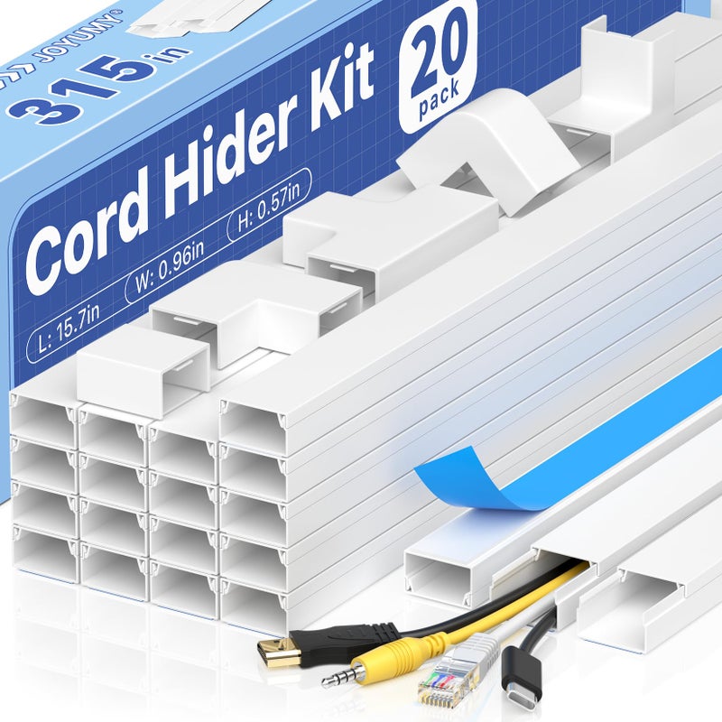JOYUMY 315in Cord Hider Kit, Paintable Cable Raceway, Cord Covers for Wires on Wall, Cord Hider for Wall Mount tv, tv Cable Hider Wall kit, Wire Covers for Cords, W0.96in X H0.57in, White - Image 1