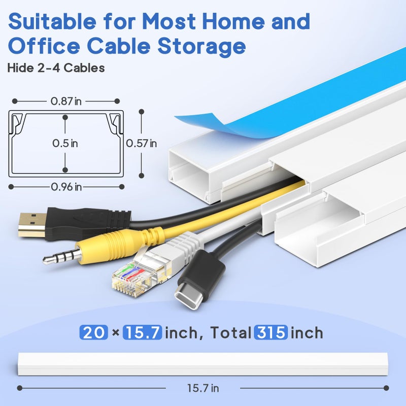 JOYUMY 315in Cord Hider Kit, Paintable Cable Raceway, Cord Covers for Wires on Wall, Cord Hider for Wall Mount tv, tv Cable Hider Wall kit, Wire Covers for Cords, W0.96in X H0.57in, White - Image 5