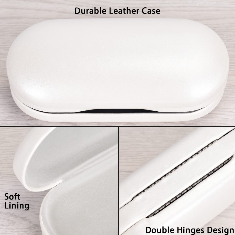 Muf 2 in 1 Double Sided Portable Contact Lens Case and Eyeglasses Case,Dual Use Design with Built-in Mirror, Tweezer and Contact Lens Solution Bottle Included for Travel Kit,Pearl White - Image 3