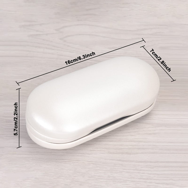 Muf 2 in 1 Double Sided Portable Contact Lens Case and Eyeglasses Case,Dual Use Design with Built-in Mirror, Tweezer and Contact Lens Solution Bottle Included for Travel Kit,Pearl White - Image 2