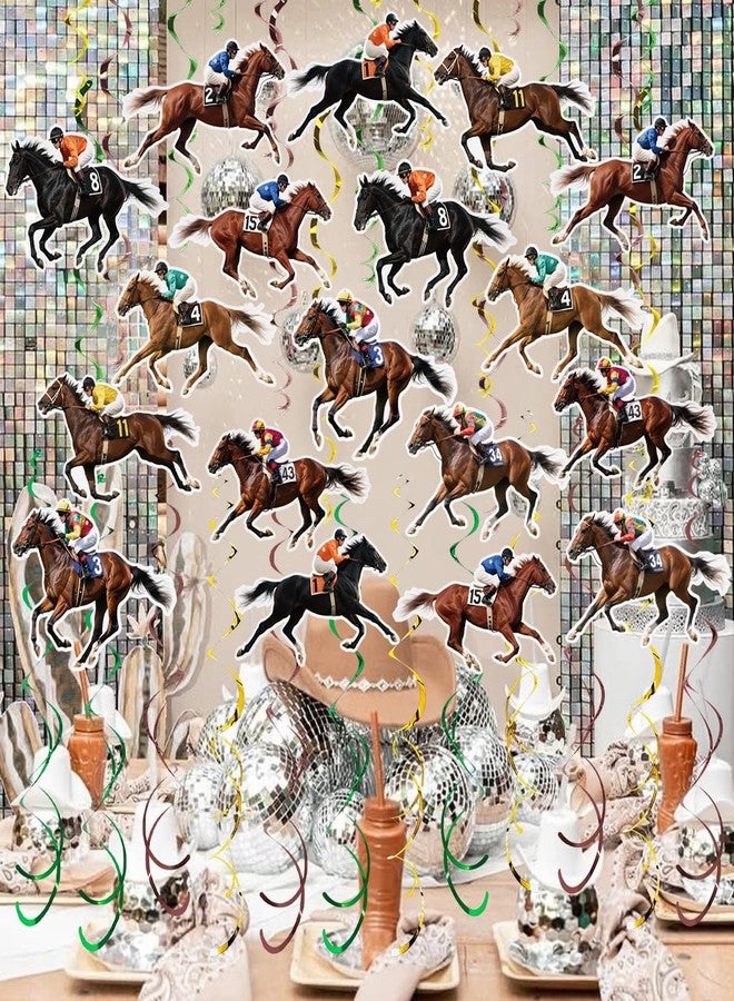 كينيانكو 30 قطعة من زينة حفلات سباق الخيل، زينة معلقة حلزونية الشكل، زينة سقفية لسباق الخيل، ديكورات سباق الخيل، لوازم حفلات الفروسية ذات الطابع الفروسي - Image 3