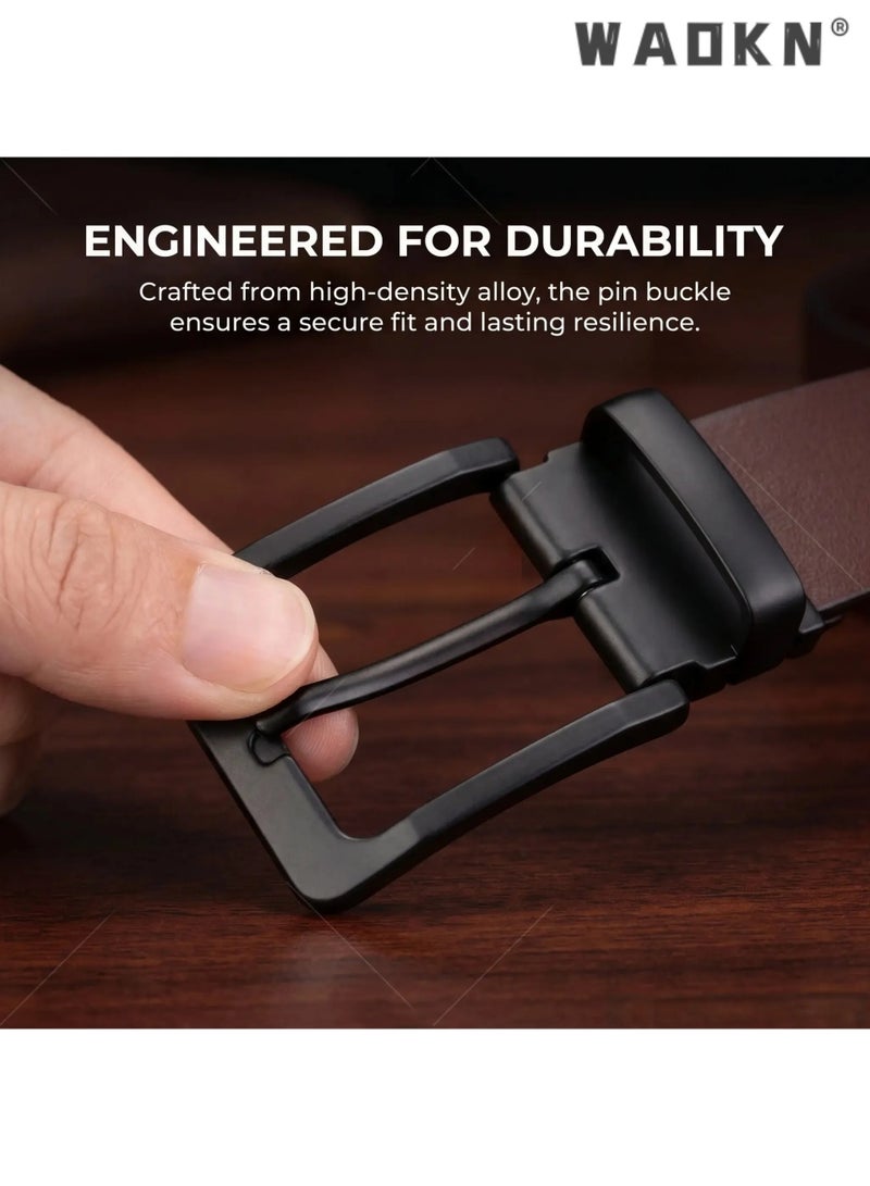 WAOKN Brown Vintage Men's Faux Leather Belt, Alloy Pin Buckle Retro Casual Waist Strap, Wear Resistant Scratch Resistant Classic Dress Belt, Fashion All-Match Belt Suitable for Formal and Casual Wear for Men 47.2 Inch - Image 2