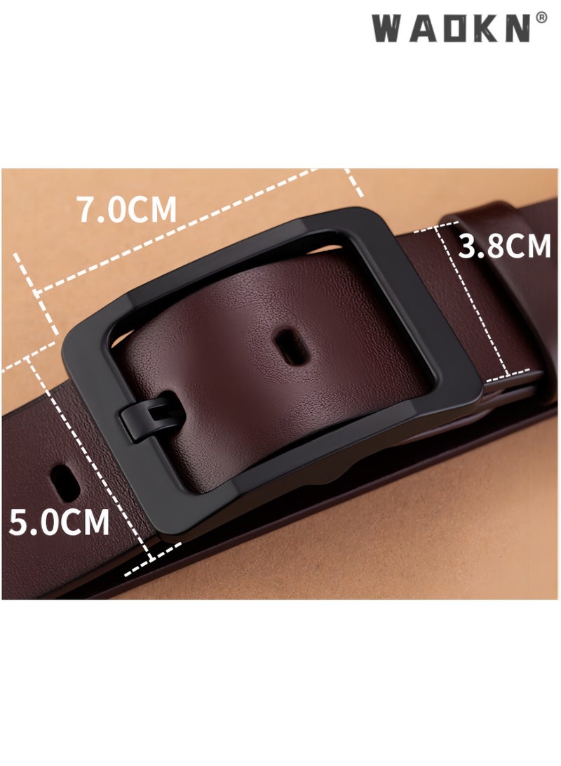 WAOKN Brown Vintage Men's Faux Leather Belt, Alloy Pin Buckle Retro Casual Waist Strap, Wear Resistant Scratch Resistant Classic Dress Belt, Fashion All-Match Belt Suitable for Formal and Casual Wear for Men 47.2 Inch - Image 5