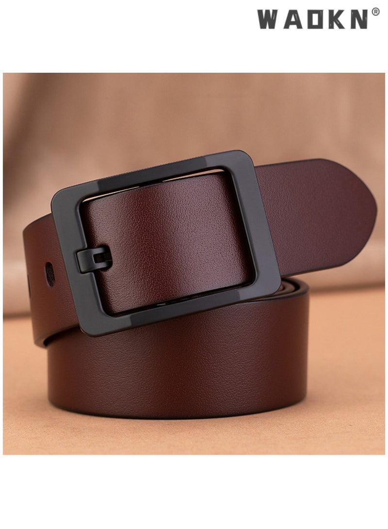 WAOKN Brown Vintage Men's Faux Leather Belt, Alloy Pin Buckle Retro Casual Waist Strap, Wear Resistant Scratch Resistant Classic Dress Belt, Fashion All-Match Belt Suitable for Formal and Casual Wear for Men 47.2 Inch - Image 1