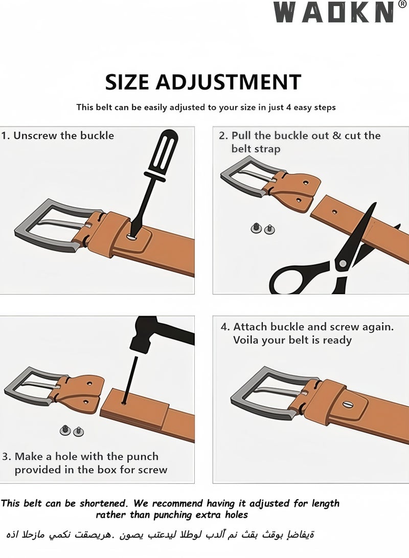 WAOKN Brown Vintage Men's Faux Leather Belt, Alloy Pin Buckle Retro Casual Waist Strap, Wear Resistant Scratch Resistant Classic Dress Belt, Fashion All-Match Belt Suitable for Formal and Casual Wear for Men 47.2 Inch - Image 4