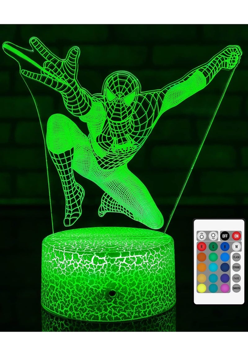 althiqahkey - Spiderman Lamp 3D Spider man Night Lights for Kids with Remote & Smart Touch 7 Colors + 16 Colors Changing Dimmable Spiderman Toys for 3 4 5 6 7 Year Old Boys New Year Birthday Gifts - Image 1