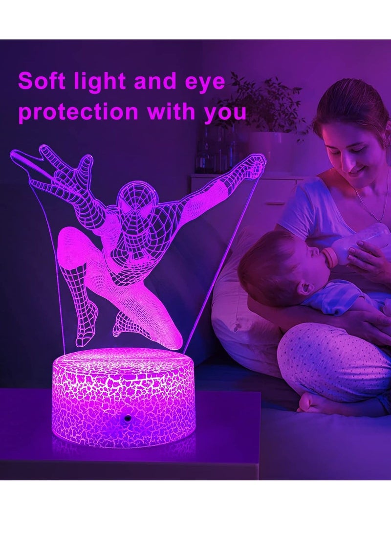 althiqahkey - Spiderman Lamp 3D Spider man Night Lights for Kids with Remote & Smart Touch 7 Colors + 16 Colors Changing Dimmable Spiderman Toys for 3 4 5 6 7 Year Old Boys New Year Birthday Gifts - Image 1