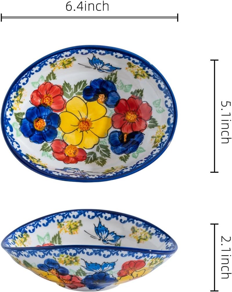 ALMA Handpainted Oval Serving Bowl for HolidaysCurved Edged Serving Dish in Polish Pottery StyleSide DishesIdeal Decoration for Dinner PartiesKitchen Table and Birthday GiftBloom Garden Theme - Image 2