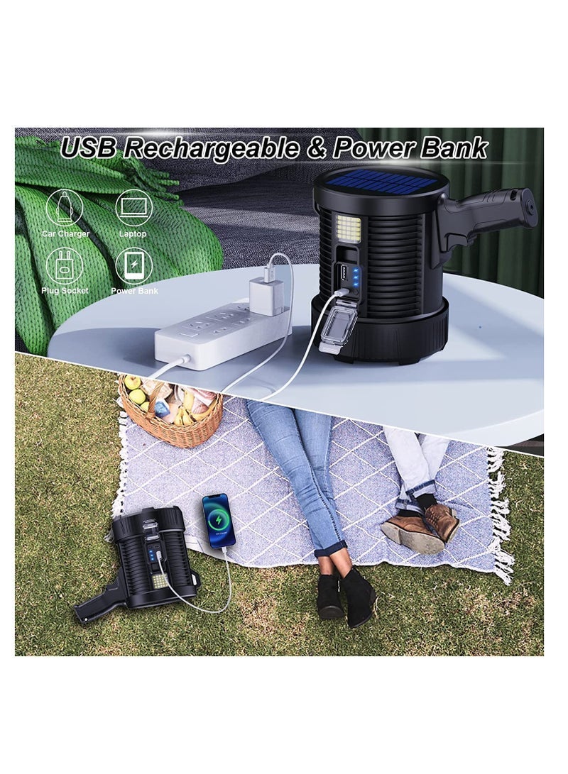 Barakah Rechargeable Spotlight, 100000 Lumens Led Spot Lights Handheld Large Flashlight Super Bright Outdoor Solar Spotlights Searchlight with Cob Light, 6 Modes, IPX5 Waterproof (Black) - Image 4