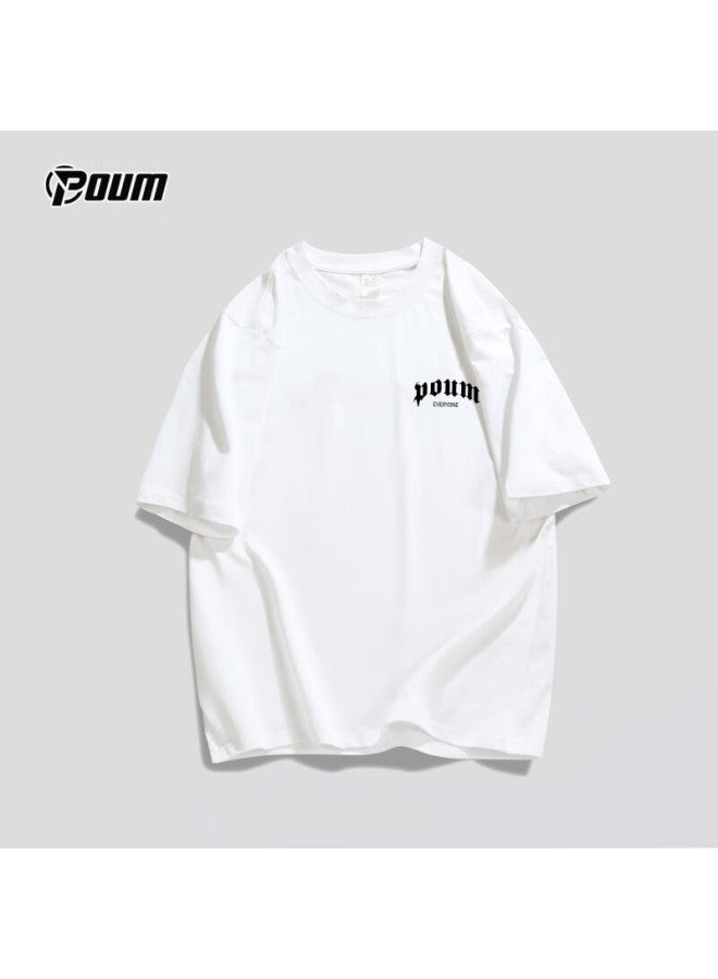 Poum American-style Short-sleeved Men's And Women's Summer Trendy Loose Casual Thin Cotton T-shirt Ph03 White L - Image 5