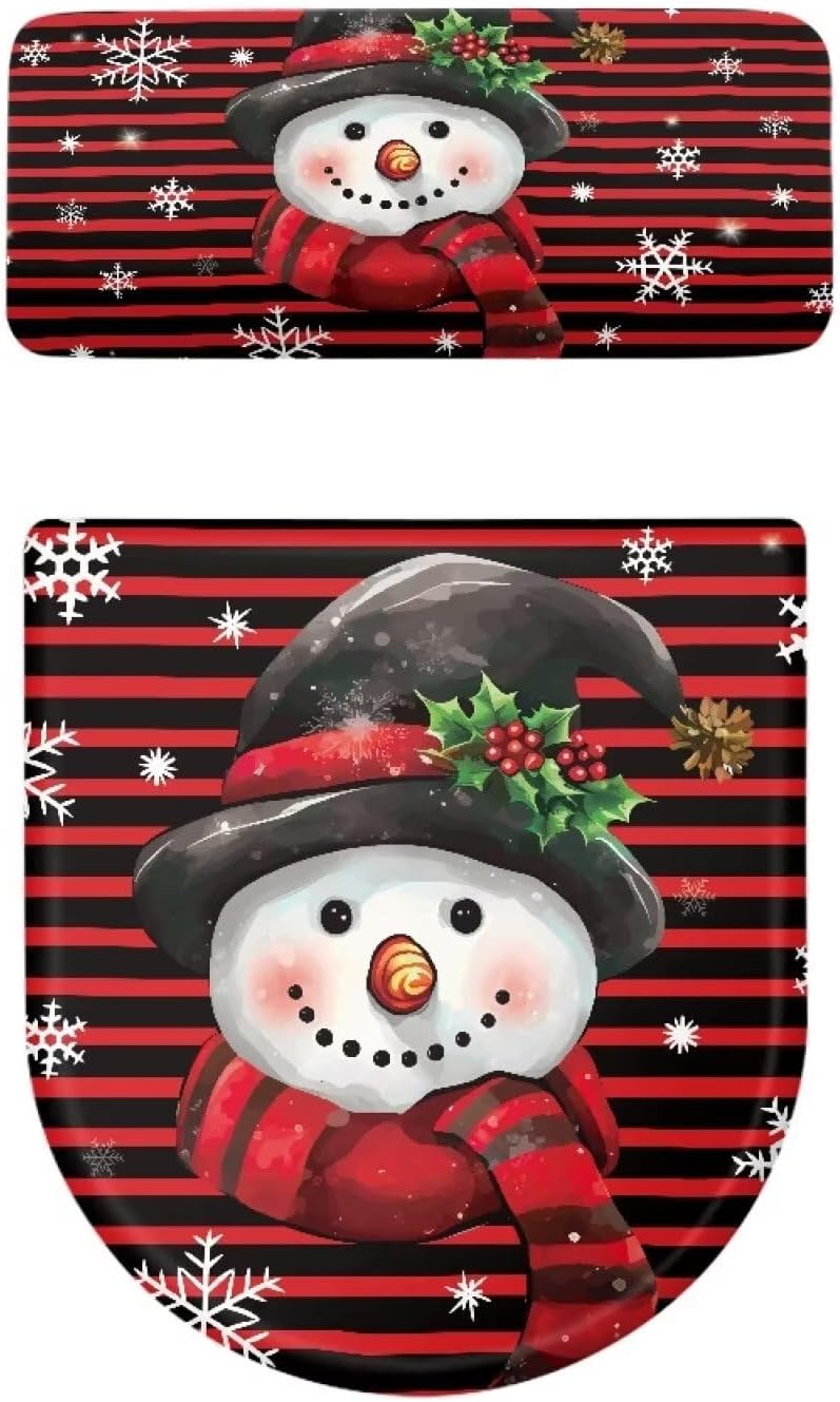 Vanideaoty Snowman Toilet Seat Lid Cover Bathroom Toilet Lid Protector 2 Set Red Stripe Toilet Tank Lid Dust Cover Standard Toilet Lids for Bathroom Decor Toilet Bowl Cover - Image 5
